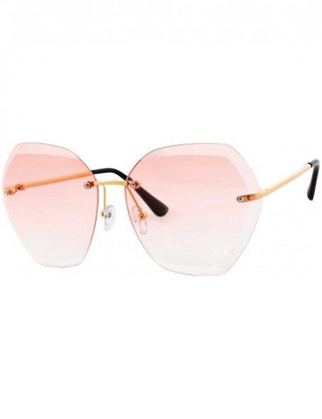 Rimless Oversized Sunglasses Women Fashion Rimless Diamond Cutting Lens Stylish - Gold Metal Frame / Coral Tinted Lens - CL18...