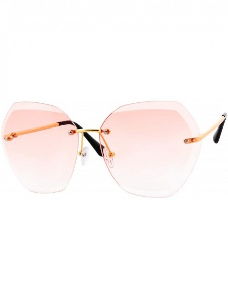 Rimless Oversized Sunglasses Women Fashion Rimless Diamond Cutting Lens Stylish - Gold Metal Frame / Coral Tinted Lens - CL18...