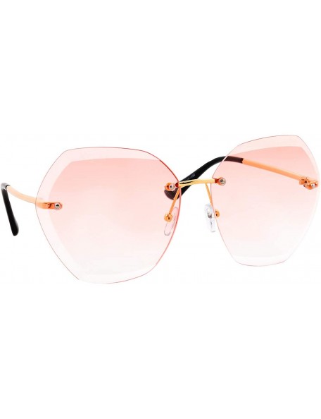 Rimless Oversized Sunglasses Women Fashion Rimless Diamond Cutting Lens Stylish - Gold Metal Frame / Coral Tinted Lens - CL18...