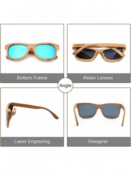 Square Ladies Sunglasses Women Polarized Retro Vintage Sun Glasses Men Wood Bamboo Sunglasses Designer Square Glasses - CC18X...