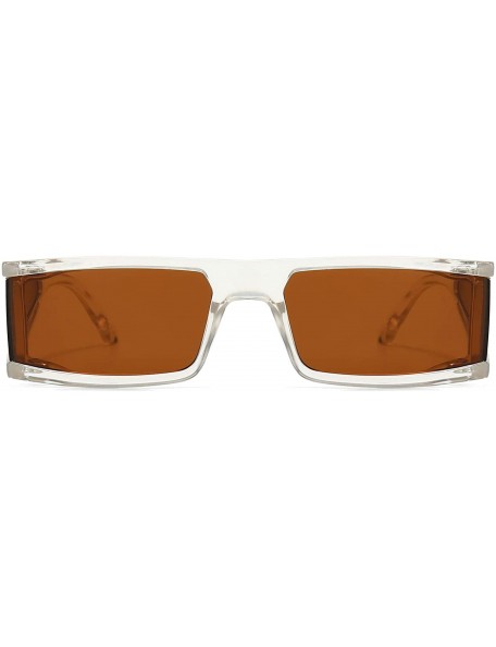 Wrap Small Rectangle Sunglasses Furturistic Rectangular Wrap Around Clout Goggles - White Frame Brown Lens - C41943Q5HGN $9.05