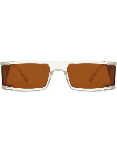 Wrap Small Rectangle Sunglasses Furturistic Rectangular Wrap Around Clout Goggles - White Frame Brown Lens - C41943Q5HGN $9.05