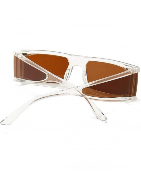 Wrap Small Rectangle Sunglasses Furturistic Rectangular Wrap Around Clout Goggles - White Frame Brown Lens - C41943Q5HGN $9.05