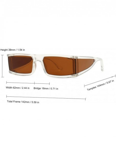 Wrap Small Rectangle Sunglasses Furturistic Rectangular Wrap Around Clout Goggles - White Frame Brown Lens - C41943Q5HGN $9.05