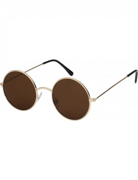 Round Vintage Inspired Round Circle Frames with Flat Mirrored Lens 25100&EC3138 - Gold/Brown Lens - CI12DG4EGN5 $8.06