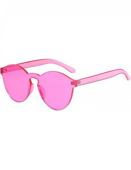 Round Rimless Tinted Sunglasses Transparent Candy Color Glasses - Pink - C218Q9U5YC0 $16.55