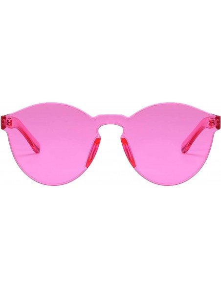 Round Rimless Tinted Sunglasses Transparent Candy Color Glasses - Pink - C218Q9U5YC0 $16.55