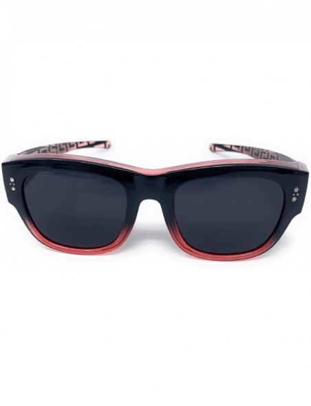 Wrap The Finesse Polarized Colorful Two Tone Ombre Fit Over OTG Rectangular Squared Sunglasses - Black Red - CW199MTN6LG $20.79