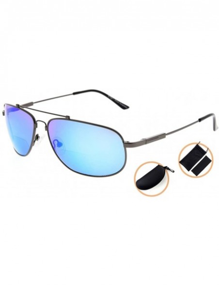 Rectangular Bifocal Reading Sunglasses Bendable Memory Sunshine Readers Women Men - Gunmetal Frame Blue Mirror - CK18037OC03 ...