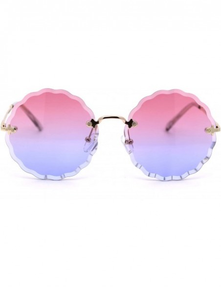 Rimless Womens Daisy Bevel Cut Round Hippie Circle Lens Rimless Sunglasses - Gold Pink Blue - C918XK2XEE3 $10.61