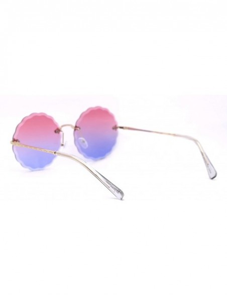 Rimless Womens Daisy Bevel Cut Round Hippie Circle Lens Rimless Sunglasses - Gold Pink Blue - C918XK2XEE3 $10.61