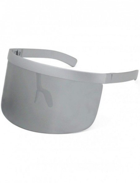 Oversized Futuristic Oversize Shield Visor Sunglasses Flat Top Mirrored Mono Lens 172mm Pink Mirror - Silver - CU18SKLMI2U $1...