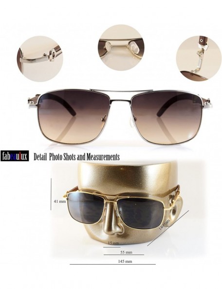 Aviator Unisex Vintage Officer Style Metal & Wood Rectangle Sunglasses A144 - Silver Brown/ Black Sd - CG18CG8T2A5 $16.65