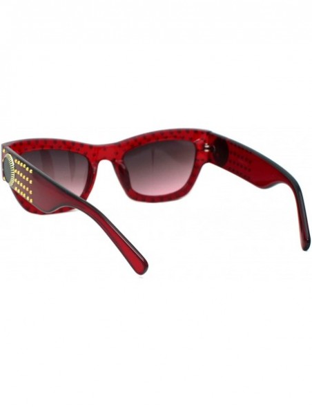 Rectangular Gold Studded Sunglasses Womens Chic Designer Style Rectangular Shades UV400 - Red (Burgundy Smoke) - CA18XY5AS6R ...