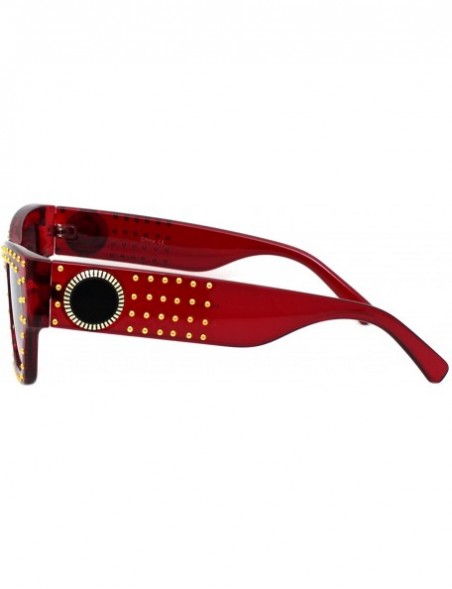 Rectangular Gold Studded Sunglasses Womens Chic Designer Style Rectangular Shades UV400 - Red (Burgundy Smoke) - CA18XY5AS6R ...