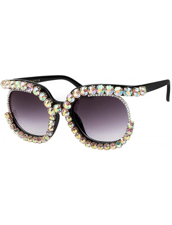 Square Oversized Rhinestone Aviator Sunglasses for Women Diamond Shades - Grey Lens/Colorful Rhinestone - C018XS9K55R $13.62