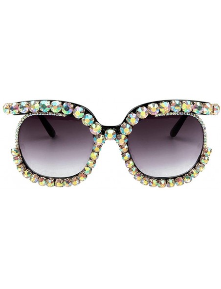 Square Oversized Rhinestone Aviator Sunglasses for Women Diamond Shades - Grey Lens/Colorful Rhinestone - C018XS9K55R $13.62