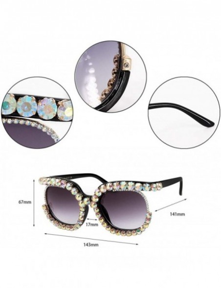 Square Oversized Rhinestone Aviator Sunglasses for Women Diamond Shades - Grey Lens/Colorful Rhinestone - C018XS9K55R $13.62