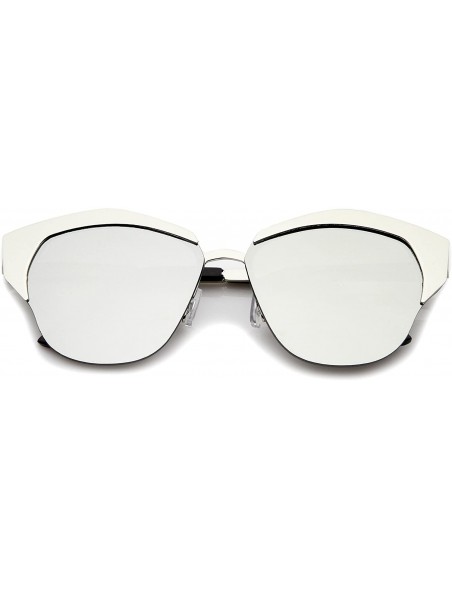 Rimless Women's Semi-Rimless Color Mirror Flat Lens Cat Eye Sunglasses 58mm - Silver / Silver Mirror - CM12KCNQ0ZP $9.26