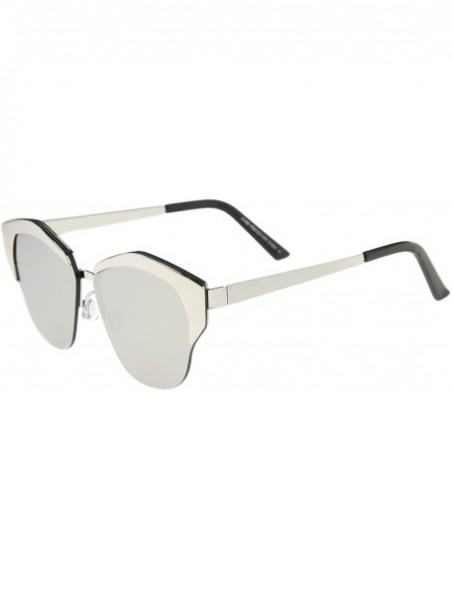 Rimless Women's Semi-Rimless Color Mirror Flat Lens Cat Eye Sunglasses 58mm - Silver / Silver Mirror - CM12KCNQ0ZP $9.26