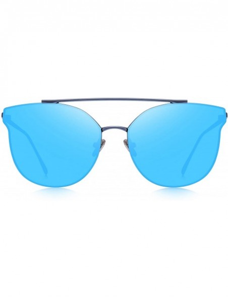 Rimless Fashion Women Cat Eye Sunglasses Coating Mirror Lens Sun glasses UV400 S7882 - Blue - C917YDEDH40 $10.46