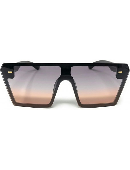 Rectangular Womens Flat Top Oversize Square Frame Gradient Lens Sunglasses - Black- Smoke Orange Gradient - CL195CR4H5Y $9.96