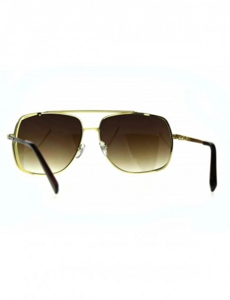 Rectangular Mens Luxury Fashion Rectangular Racer Metal Rim Pilots Sunglasses - Gold Brown Smoke - C5187UZOAMK $13.19