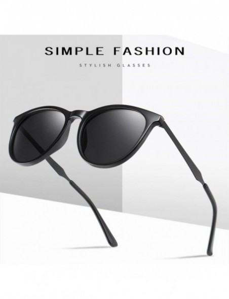 Round Unisex Round Polarized Sunglasses for Men Women UV400 Protection 8063 - Matte Black/Black - CZ195WOAMQU $9.36