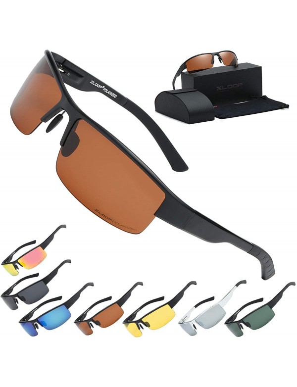 Xloop Polarized Aircraft Aluminum Driving Wrap Around Sunglasses For Men Matte Black Polarized Amber Driving CM18HWS93M6