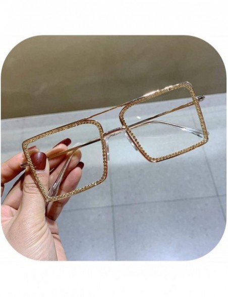 Goggle Gold Rhinestone Cat Eye Sunglasses Women Shades Sun Glasses Men Vintage Metal Clear Eyewear UV400 Sunglass - CX1985E0K...