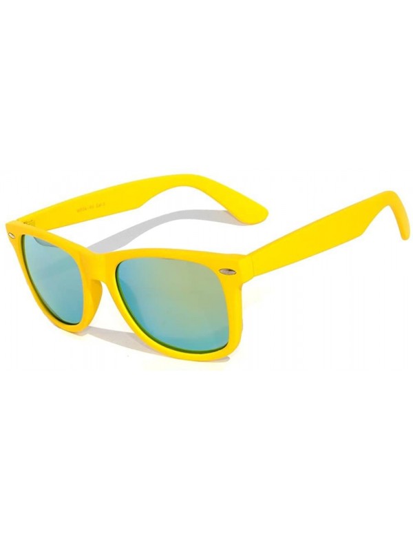 Wayfarer Vintage Style Sunglasses Retro 80's Matte Yellow Frame Green Mirror Lens - CH11NLD4CBD $7.39