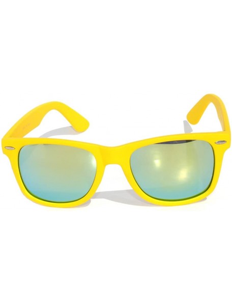 Wayfarer Vintage Style Sunglasses Retro 80's Matte Yellow Frame Green Mirror Lens - CH11NLD4CBD $7.39