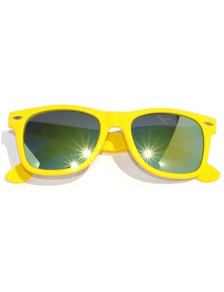 Wayfarer Vintage Style Sunglasses Retro 80's Matte Yellow Frame Green Mirror Lens - CH11NLD4CBD $7.39