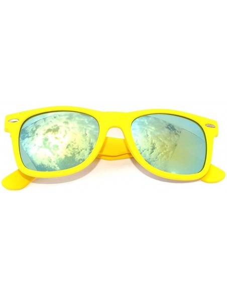 Wayfarer Vintage Style Sunglasses Retro 80's Matte Yellow Frame Green Mirror Lens - CH11NLD4CBD $7.39