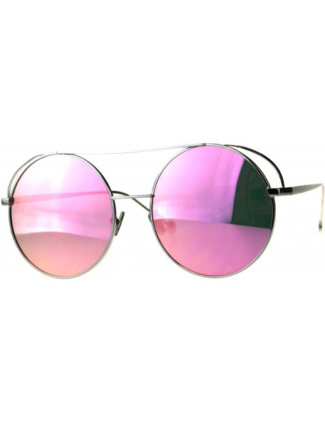 Round Flat Top Double Bridge Mirror Lens Circle Round Hippie Sunglasses - Silver Pink - C118DTLCI89 $12.28