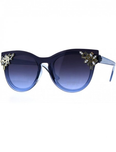 Rectangular Womens Rhinestone Jewel Trim Panel Shield Lens Horned Sunglasses - Blue Smoke - CE18D4GRHQY $11.58