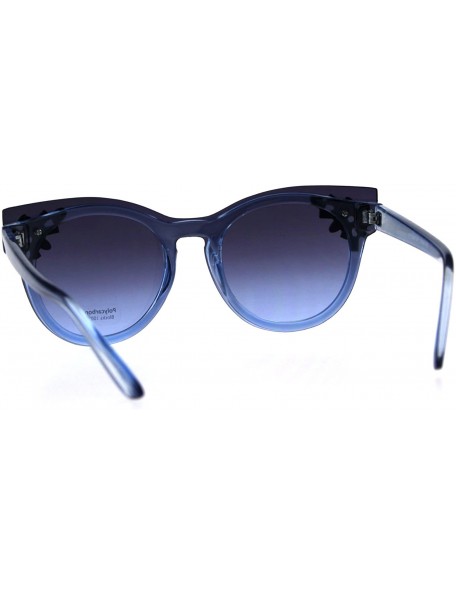 Rectangular Womens Rhinestone Jewel Trim Panel Shield Lens Horned Sunglasses - Blue Smoke - CE18D4GRHQY $11.58