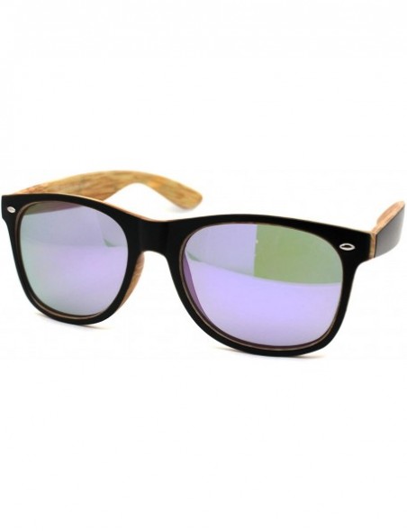 Rectangular Mens Spectrum Color Mirror Hipster Horn Rim Woodgrain Sunglasses - Black Light Wood Purple Mirror - C418ZWQ5U7E $...