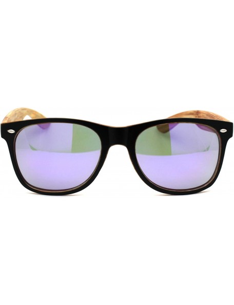 Rectangular Mens Spectrum Color Mirror Hipster Horn Rim Woodgrain Sunglasses - Black Light Wood Purple Mirror - C418ZWQ5U7E $...