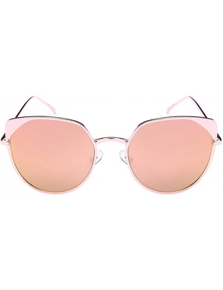 Cat Eye Metal Womens Cat Eye Sunnies w/Flat Color Mirror Lens 23075-FLREV - Rose Gold - CM12NGDYNW6 $10.57