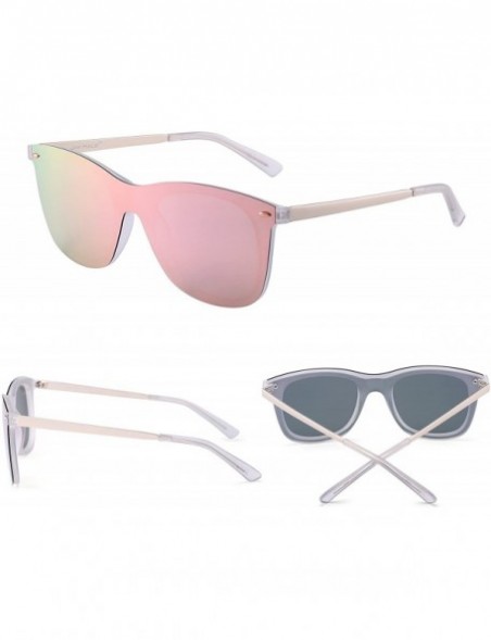 Rimless Rimless Mirrored Sunglasses One Piece Frameless Eyeglasses Men Women - 2 Pack (Mirror Silver & Polarized Pink) - CG18...