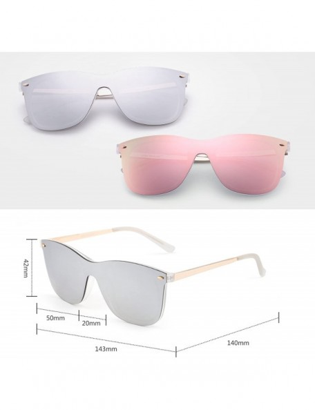 Rimless Rimless Mirrored Sunglasses One Piece Frameless Eyeglasses Men Women - 2 Pack (Mirror Silver & Polarized Pink) - CG18...