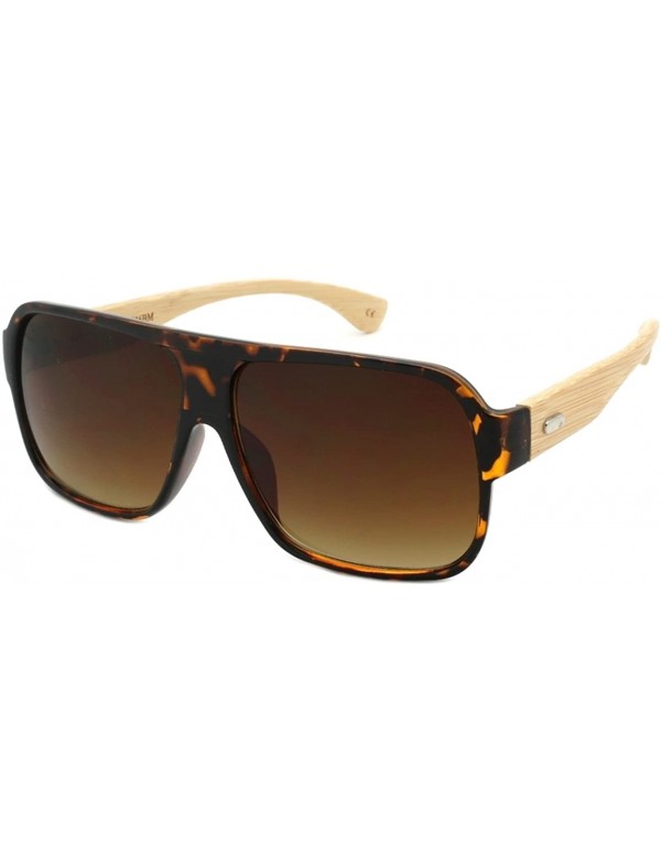 Square Men Women Square Wooden Bamboo Sunglasses 540846BM-AP - Matte Demi/Light Bamboo - CI124QZYOFX $11.29