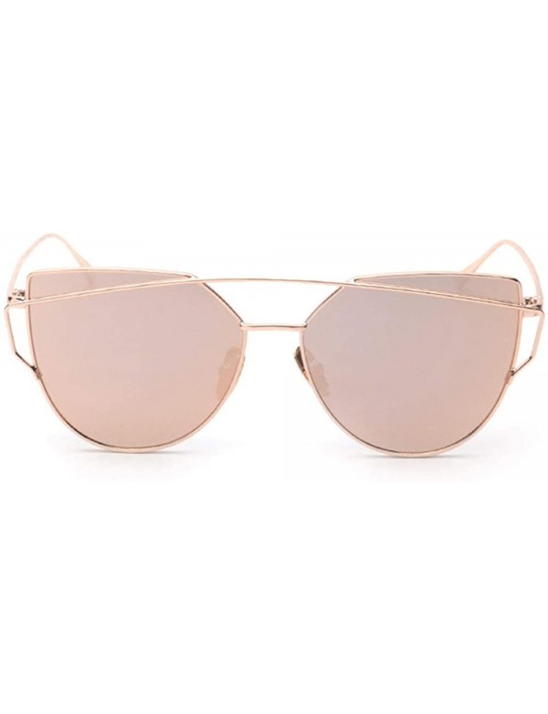 Cat Eye Fashion Twin-Beams Classic Women Metal Frame Mirror Sunglasses Cat Eye Glasses - Rose Gold - C318RZTRINK $9.73