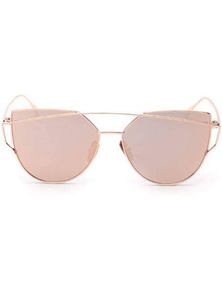 Cat Eye Fashion Twin-Beams Classic Women Metal Frame Mirror Sunglasses Cat Eye Glasses - Rose Gold - C318RZTRINK $9.73