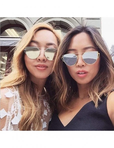 Cat Eye Fashion Twin-Beams Classic Women Metal Frame Mirror Sunglasses Cat Eye Glasses - Rose Gold - C318RZTRINK $9.73