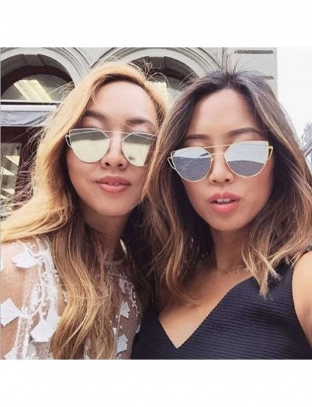 Cat Eye Fashion Twin-Beams Classic Women Metal Frame Mirror Sunglasses Cat Eye Glasses - Rose Gold - C318RZTRINK $9.73