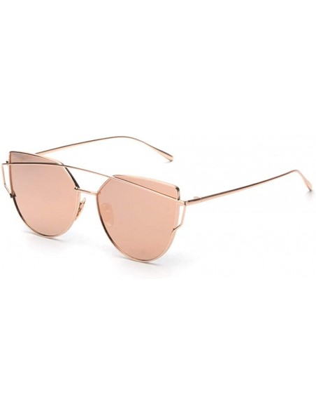 Cat Eye Fashion Twin-Beams Classic Women Metal Frame Mirror Sunglasses Cat Eye Glasses - Rose Gold - C318RZTRINK $9.73