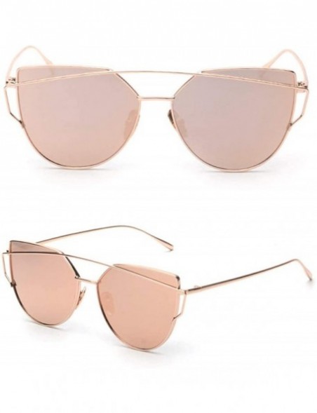 Cat Eye Fashion Twin-Beams Classic Women Metal Frame Mirror Sunglasses Cat Eye Glasses - Rose Gold - C318RZTRINK $9.73