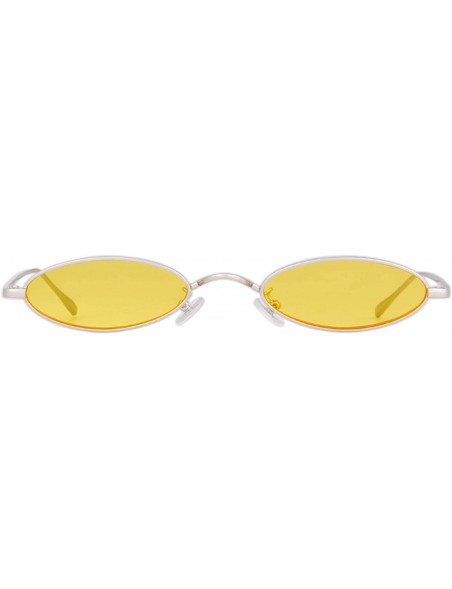 Cat Eye Oval Sunglasses Vintage Retro Sunglasses Designer Glasses for Women Men - Yellow/Silver - CX189W39XQT $11.19